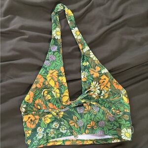 Floral Green and Orange Halter Top